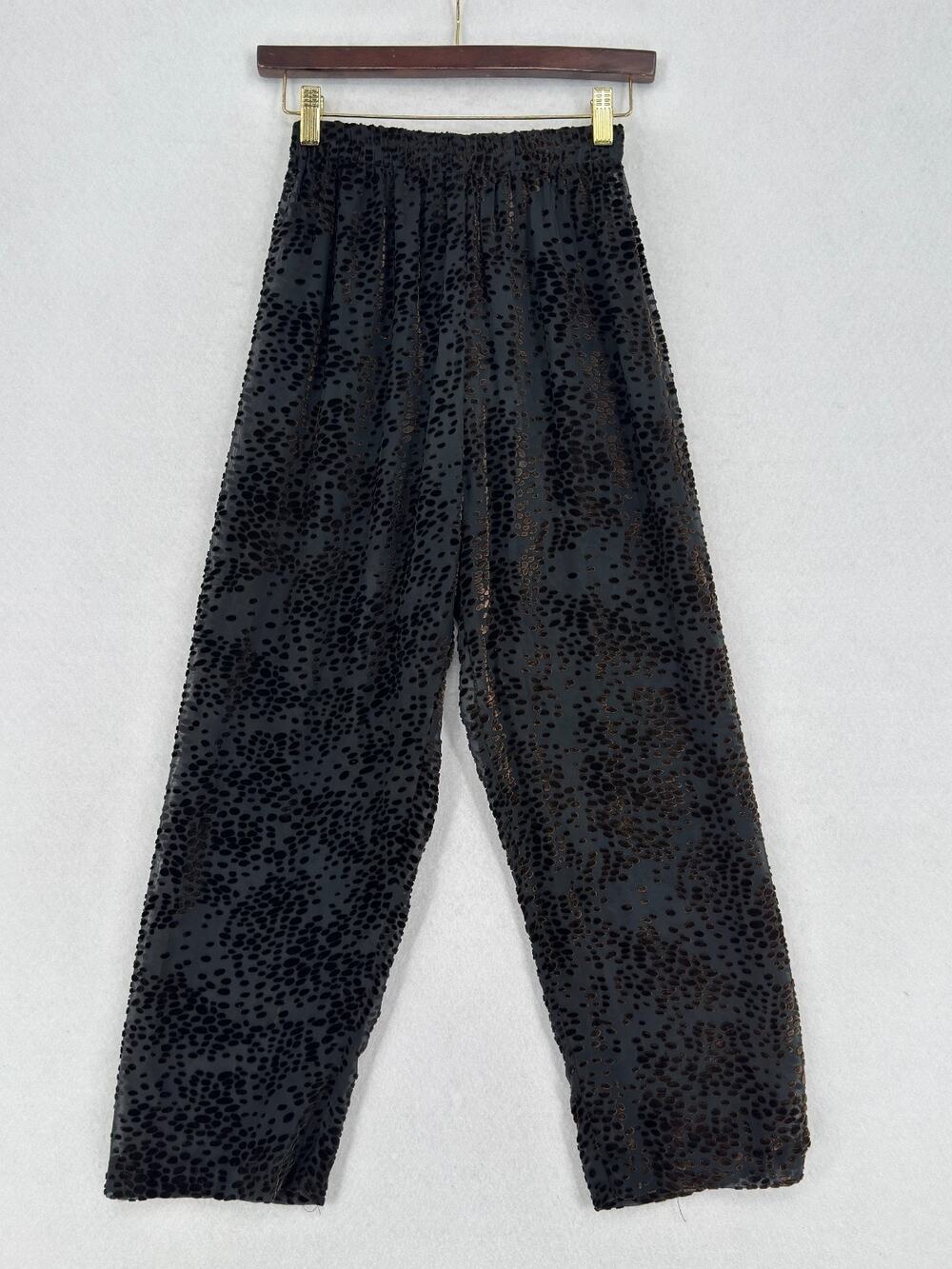 Vintage Citron Santa Monica Black Sheer Silk Textured Velvet Pull On Pants Sz S